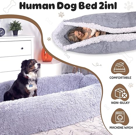 Comfy Human Dog Bed for People Adults, Kids and Large Dogs, Multifunctional 2 in 1 Foldable Human Sized Dog Bed 70
