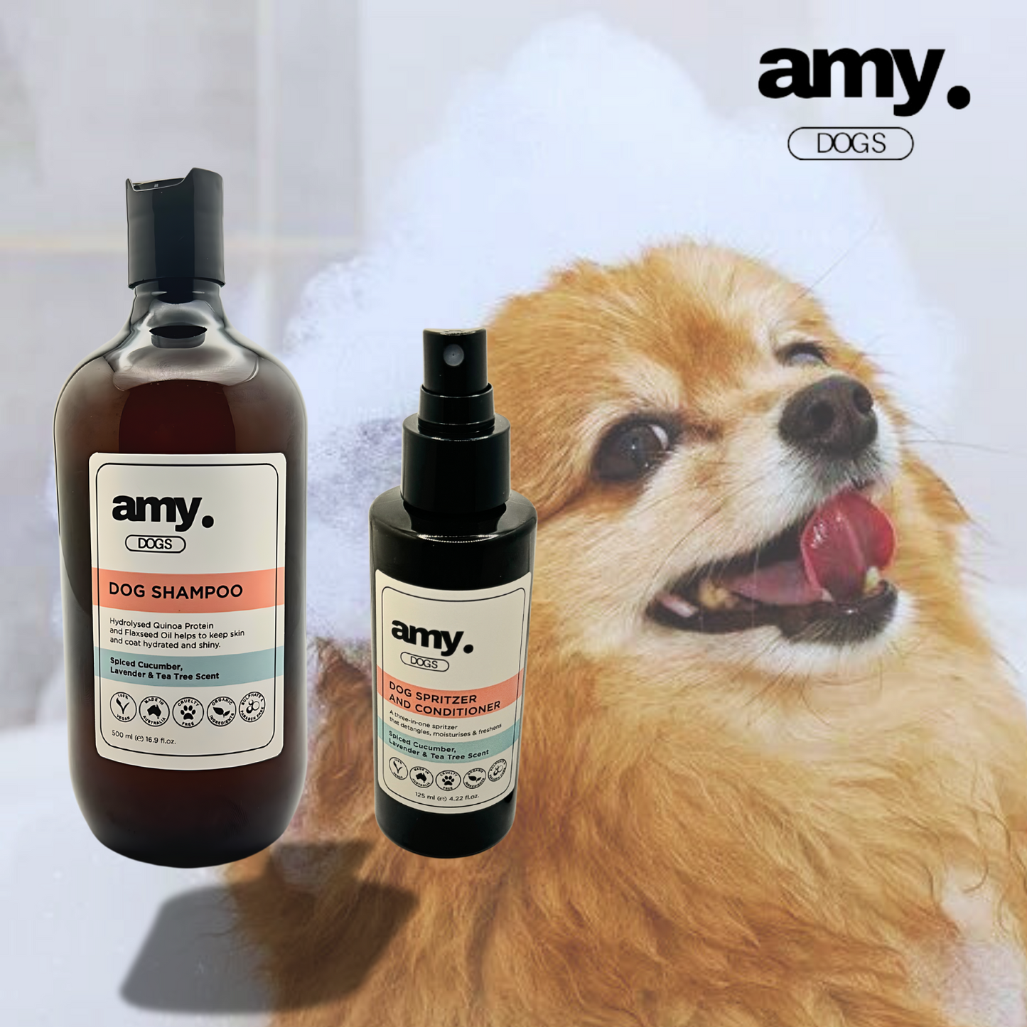 amy. dogs [bundle] Foaming Dog Shampoo & Conditioner/Detangle Spray