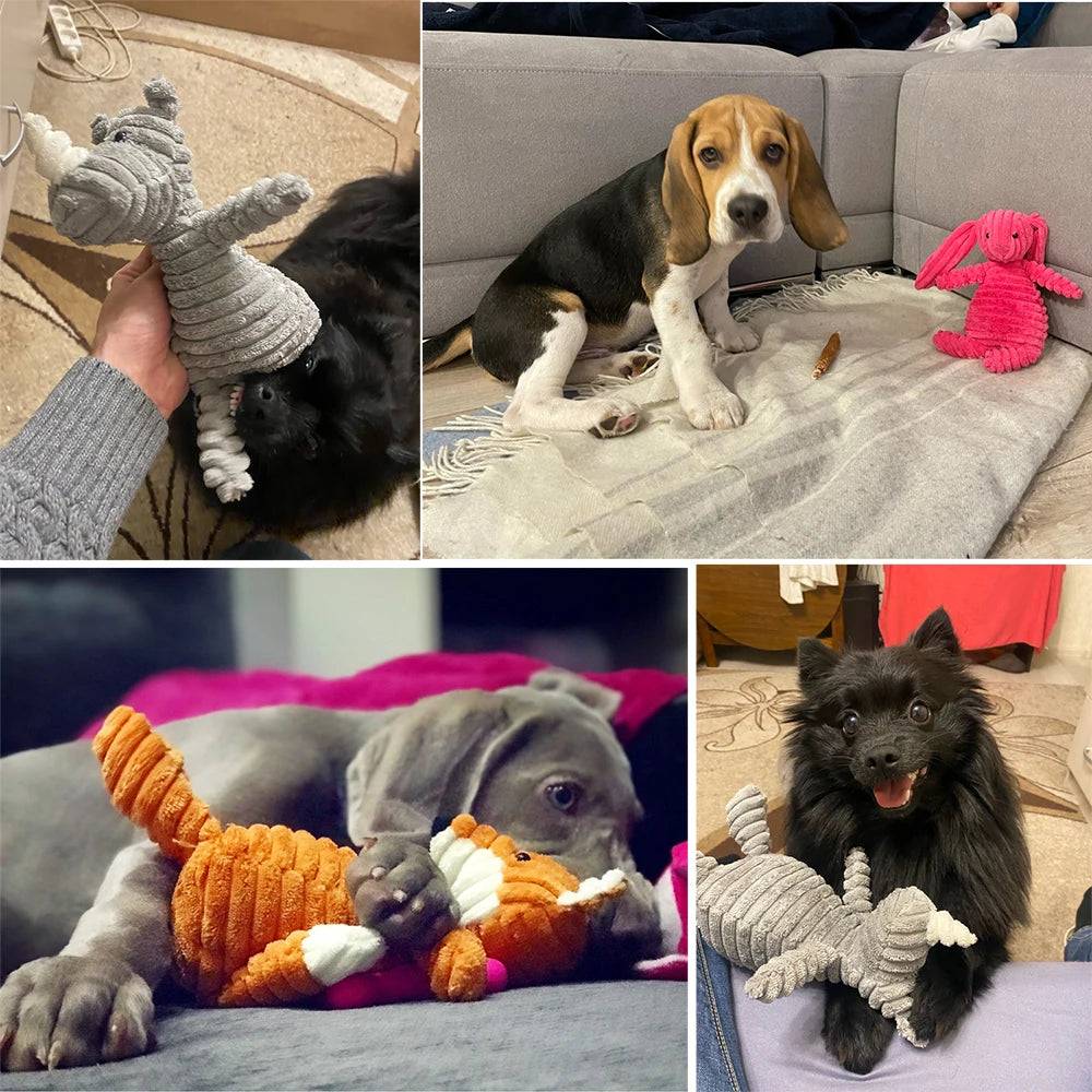 Corduroy Plush Animal Dog Toy: Choose Your Favorite Animal! Bite Resistant Squeaky Toys